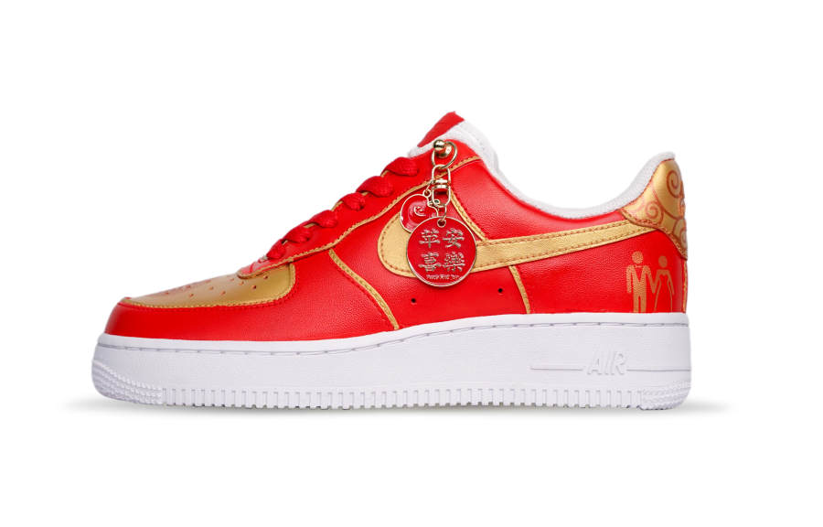 Nike Nike Air Force 1 Leather Slip Resistant Abrasion Resistant Low top Skateboard Shoes Women's Red Gold