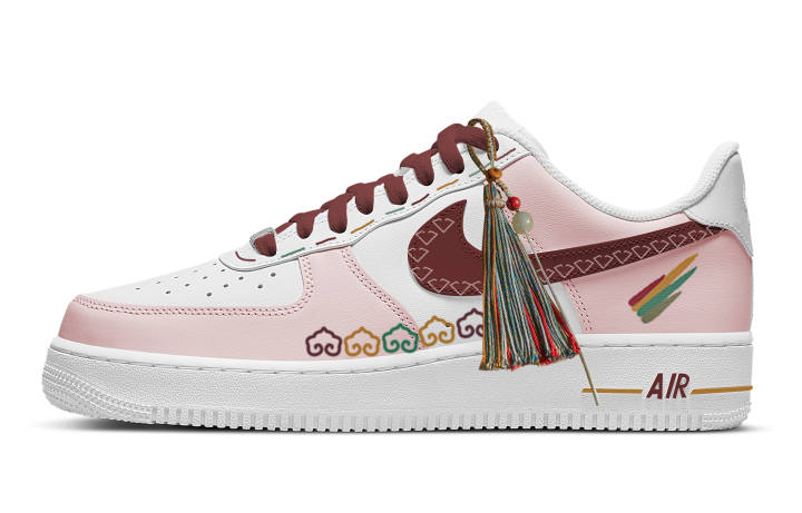 Nike Nike Air Force 1 Cloud Pattern Slip Resistant Cushioning Low top Skateboard Shoes Men's White Pink
