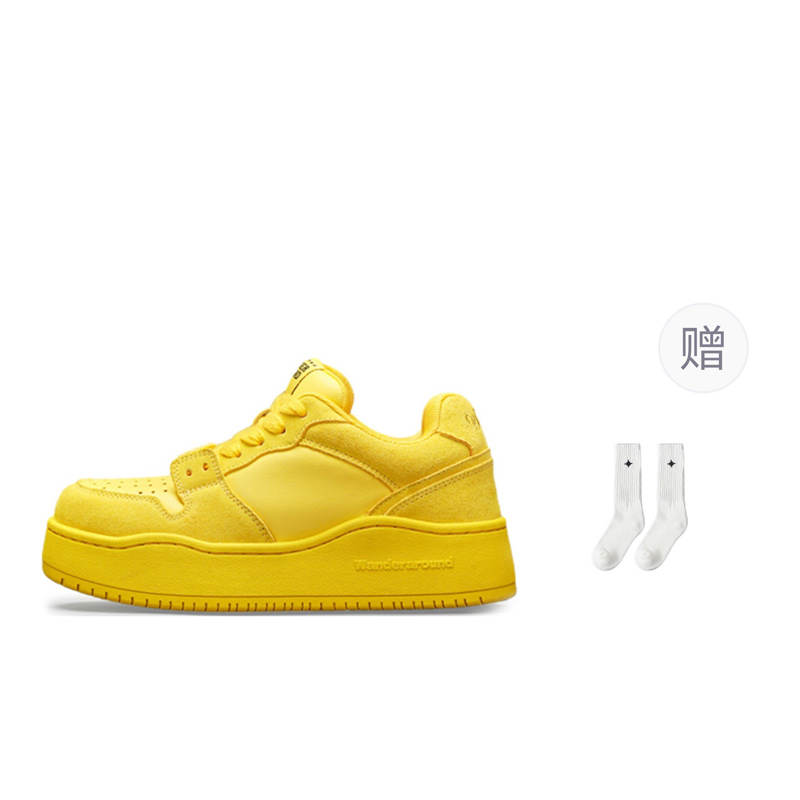 WANDER AROUND Top Grain Cow Leather Low top Casual Skate Shoes Unisex Yellow
