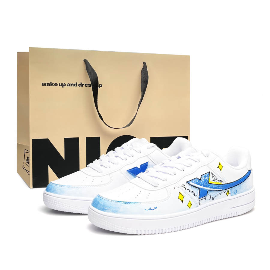 XTEP Air Force 1 Abrasion Resistant Lightweight Low top Skateboard Shoes Unisex White Blue