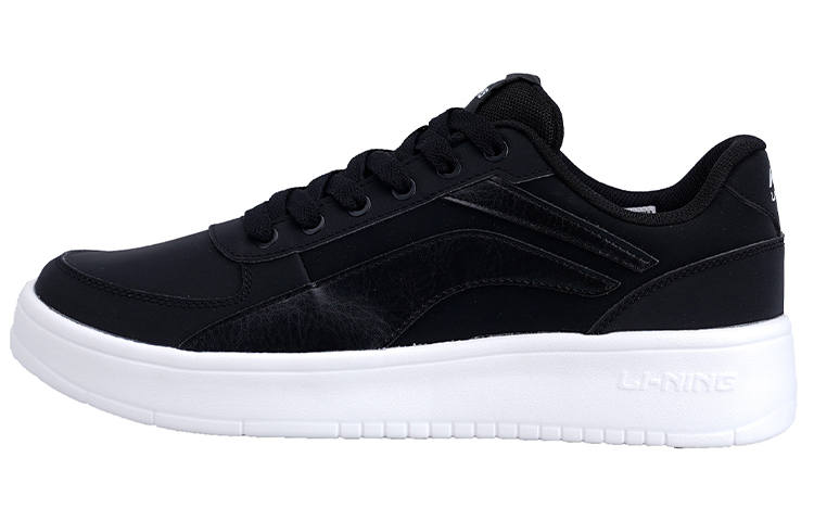 Li-Ning Li Ning Synthetic Leather Slip Resistant Abrasion Resistant Low top Skateboard Shoes Men's Black White