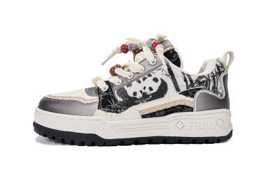 FERNANDA FRANKLIN Ink Bamboo Panda Coverage Cushioning Abrasion Resistant Low top Skateboard Shoes Women's White