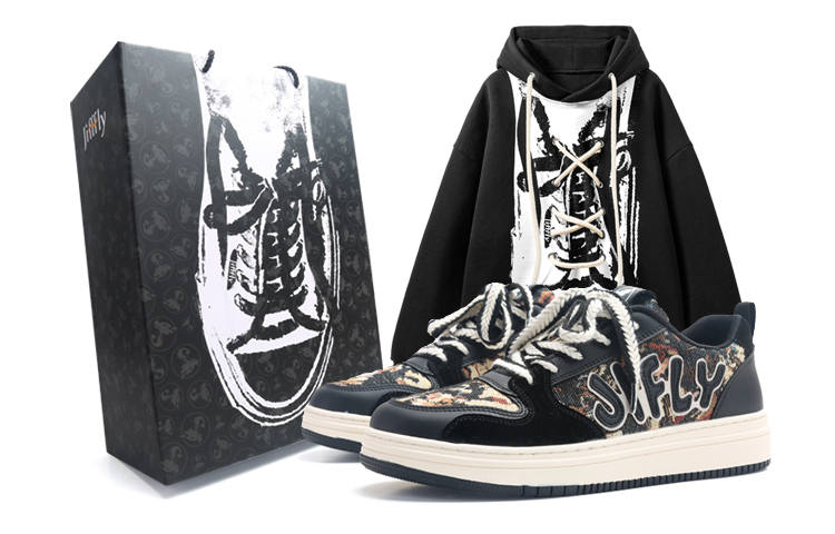 Jifffly Skateboard Shoes Unisex Low Top Black/White