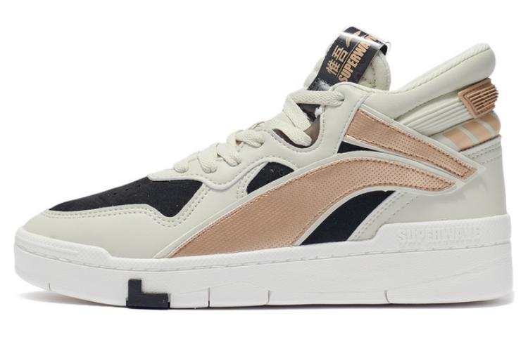 Li-Ning Li Ning Wave Suprewave Mid Slip Resistant Abrasion Resistant High top Skateboard Shoes Women's White Black Gold