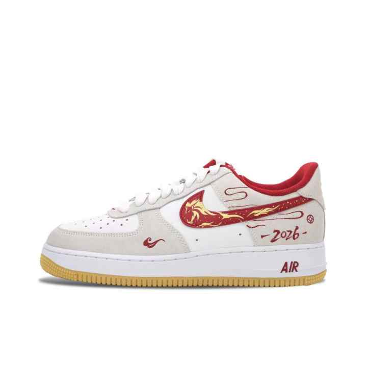 Nike Nike Air Force 1 Swift Horse Auspicious Leather Cushioning Low top Skateboard Shoes Men's Red Yellow