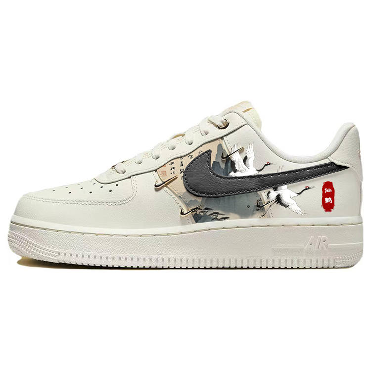 Nike Nike Air Force 1 Graceful Crane Slip Resistant Abrasion Resistant Low top Skateboard Shoes Women's White Gold