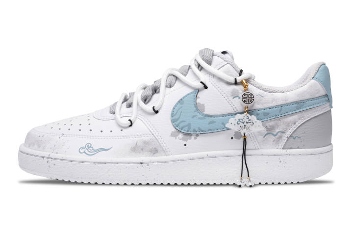 Nike Nike Court Vision 1 Chinese Style Auspicious Clouds Classic And Versatile Low top Skateboard Shoes Men's White Blue