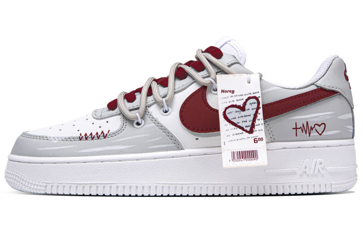 Nike Nike Air Force 1 Love Letter Leather Abrasion Resistant Low top Skateboard Shoes Unisex Gray White Red