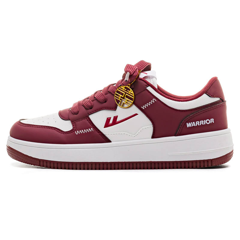 WARRIOR Synthetic Leather Cushioning Thermal Height Increasing Waterproof Low top Skateboard Shoes Unisex White Red
