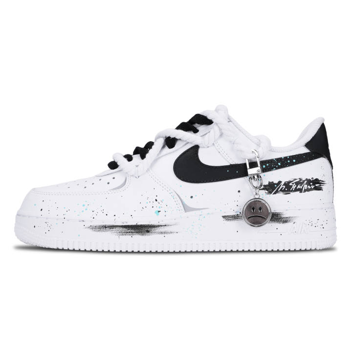 Nike Nike Air Force 1 Black White Splatter Non Slip And Waterproof Low top Skateboard Shoes Men's Black White