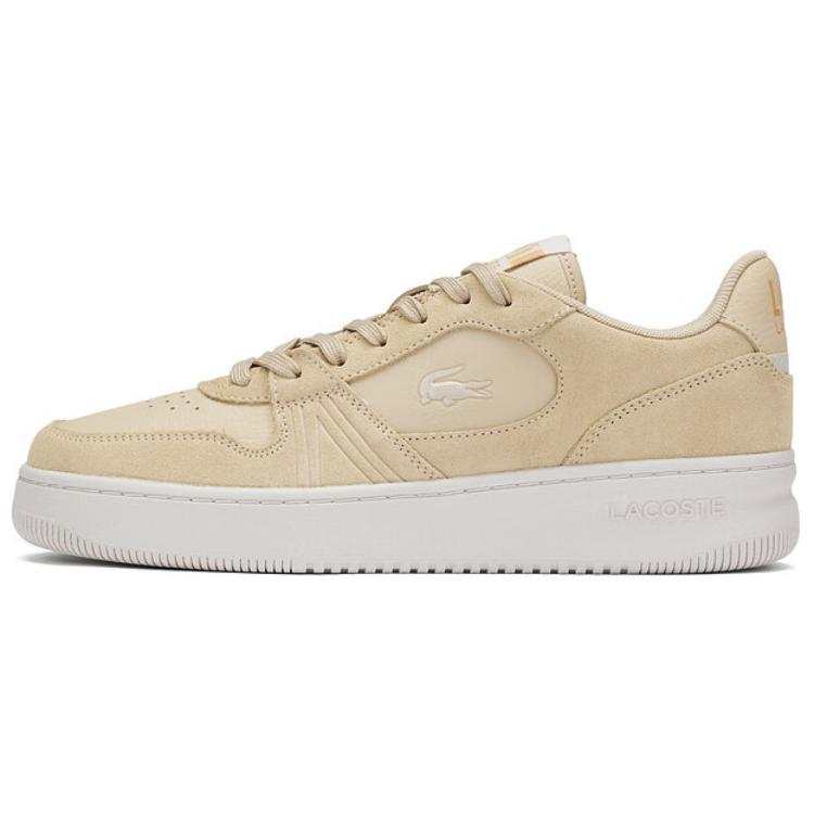 LACOSTE Cow Split Leather Slip Resistant Abrasion Resistant Low top Skateboard Shoes Men's Natural/Ecru