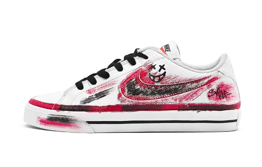 Nike Nike Court Legacy Explosive Graffiti Waterproof Abrasion Resistant Lightweight Low top Skateboard Shoes Unisex White