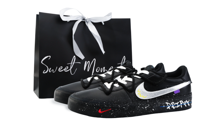 Nike Nike Court Shot Drippy Phantom Arcade Abrasion Resistant Low top Skateboard Shoes Men's Black Silver