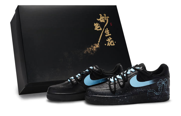 Nike Nike Air Force 1 Magic Pen Blossoms, Dark Blue Butterfly Dream Abrasion Resistant Low top Skateboard Shoes Unisex