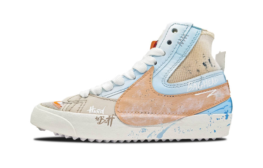 Nike Nike Blazer Painting Realm, Dream Ten Slip Resistant Mid top Skateboard Shoes Unisex Blue Orange