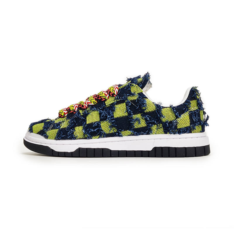 VXDT Checkerboard Patchwork Slip Resistant Abrasion Resistant Low top Skateboard Shoes Unisex Blue