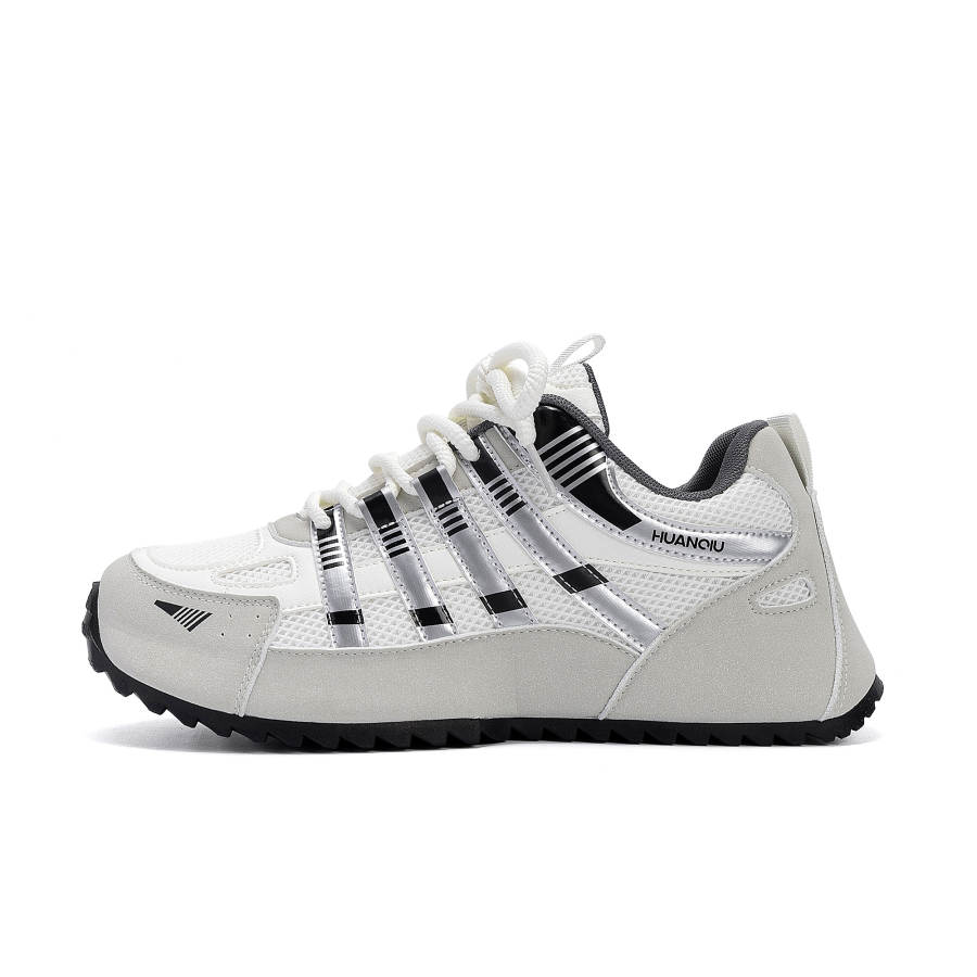 HUANQIU Lightweight Coverage Low top Skateboard Shoes Men's Gray Beige Silver