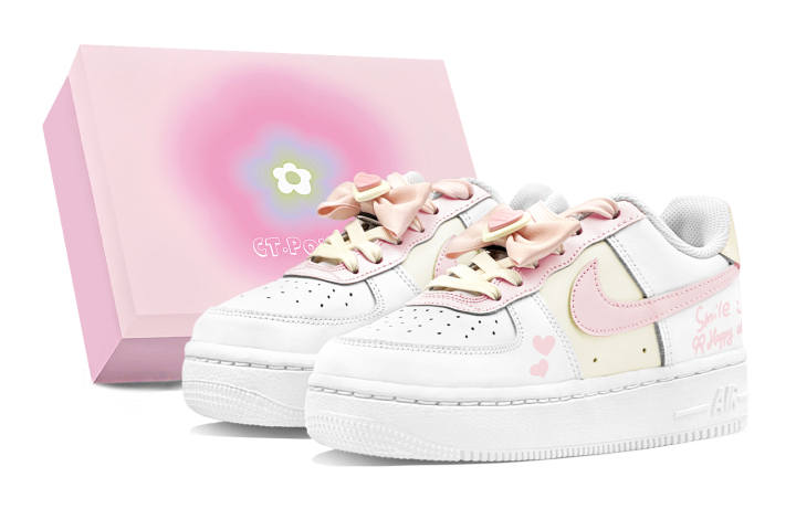 Nike Nike Air Force 1 LE Air Force 1 Abrasion Resistant Low top Skateboard Shoes Women's White Pink Yellow