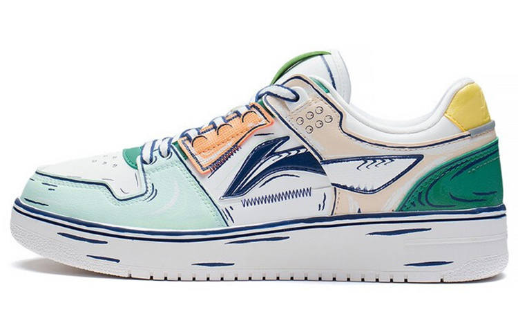 Li-Ning Li Ning Leather Fashion Abrasion Resistant Breathable Low top Skateboard Shoes Men's White Green