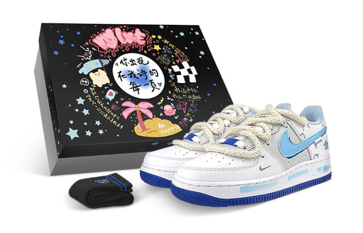 Nike Nike Air Force 1 Low top Skateboard Shoes GS White Blue