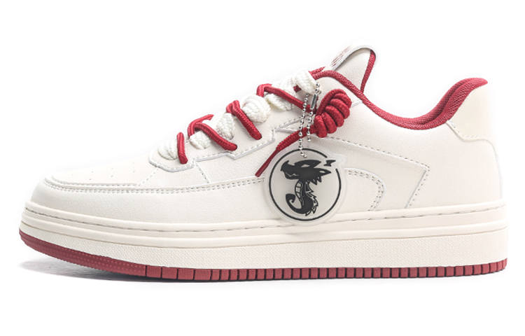 Jifffly Skateboard Shoes Unisex Low Top Beige White Red