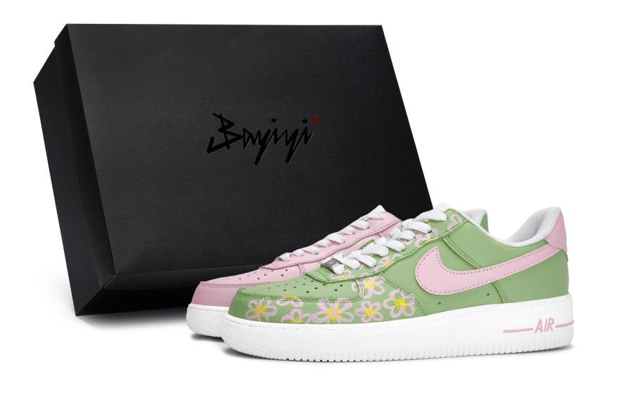 Nike Nike Air Force 1 Slip Resistant Abrasion Resistant Low top Skateboard Shoes Unisex Green Pink White Yellow