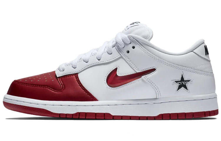 Nike Nike x Supreme Dunk SB Cow Leather Comfortable Low top Skateboard Shoes Unisex White Red