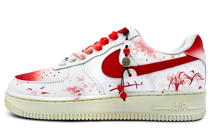 Nike Nike Air Force 1 Abrasion Resistant Slip Resistant Low top Skateboard Shoes Unisex White Red