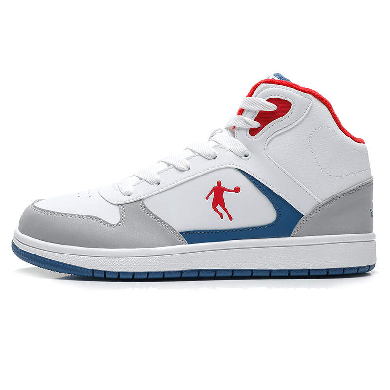 QIAODAN Slip Resistant Abrasion Resistant High top Skateboard Shoes Men's White Blue
