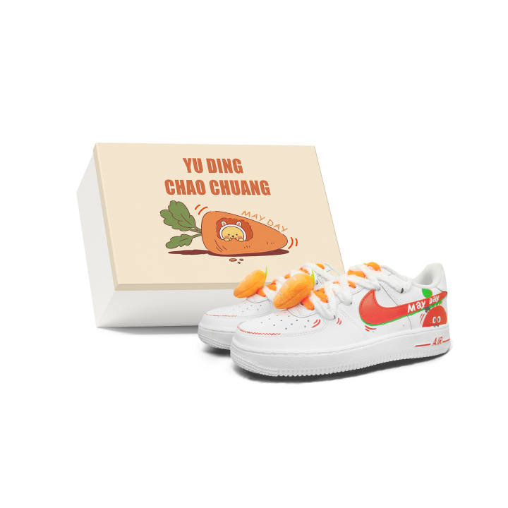 Nike Nike Air Force 1 Slip Resistant Abrasion Resistant Low top Skateboard Shoes Unisex White Orange