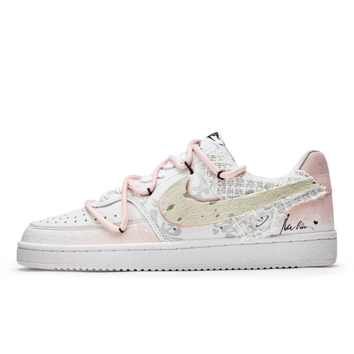 Nike Nike Court Vision 1 Synthetic Leather Slip Resistant Cushioning Low top Skateboard Shoes Men's Pink White