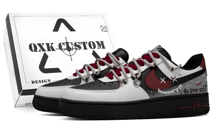 Nike Nike Air Force 1 Gothic Red Shadow Box Leather Low top Skateboard Shoes Unisex Black White Red