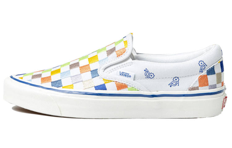 Vans Slip on Low Tops Casual Skateboarding Shoes Unisex White Blue Multi Color 'White Yellow Blue'