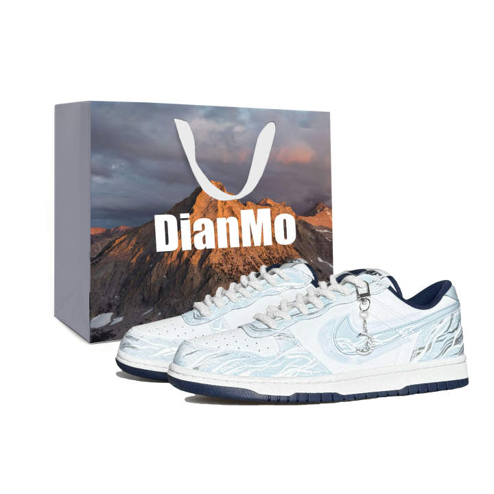 Nike Nike Big Ink, Divine Punishment, Shopping Bag Abrasion Resistant Low top Skateboard Shoes Men's White Silver Blue