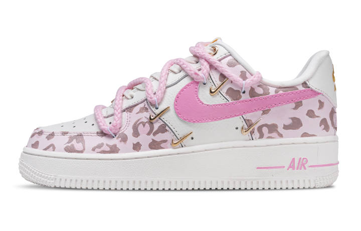 Nike Nike Air Force 1 Pink Leopard Leather Abrasion Resistant Low top Skateboard Shoes Women's Pink