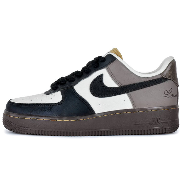 Nike Nike Air Force 1 Wear resistant And Lightweight Low top Skateboard Shoes Unisex Brown White Black