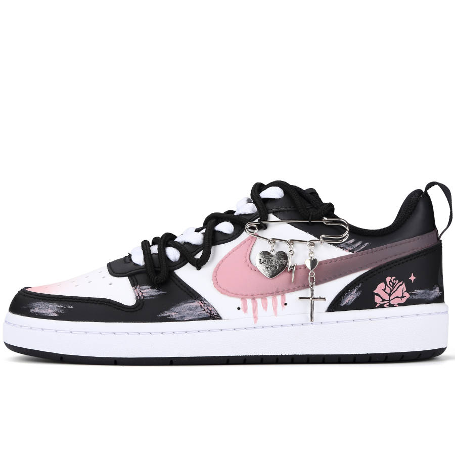 Nike Nike Court Borough Princess On The Run Lightweight And Breathable Low top Skateboard Shoes GS Black Pink