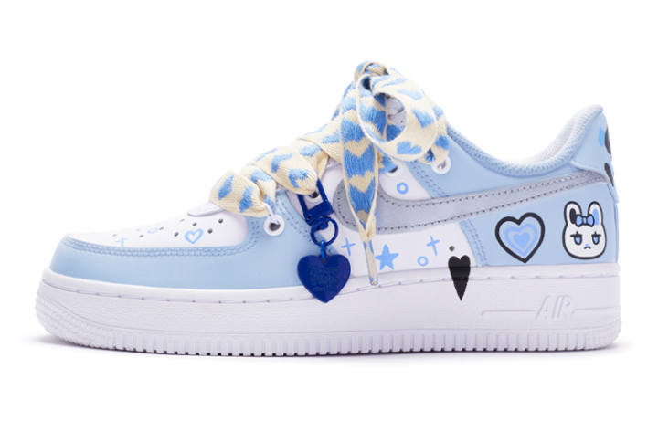 Nike Nike Air Force 1 Leather Slip Resistant Abrasion Resistant Low top Skateboard Shoes Women's Blue White