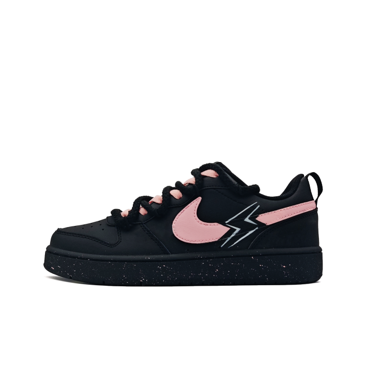 Nike Nike Court Borough Lightning Collision Abrasion Resistant Slip Resistant Low top Skateboard Shoes Unisex Black Pink