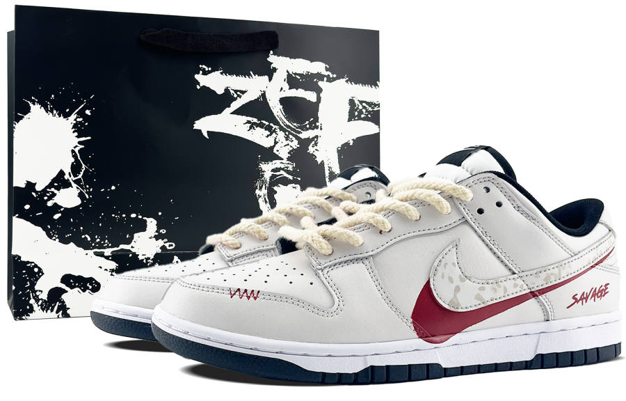 Nike Nike Dunk Abrasion Resistant Low top Skateboard Shoes Unisex Gray White Red