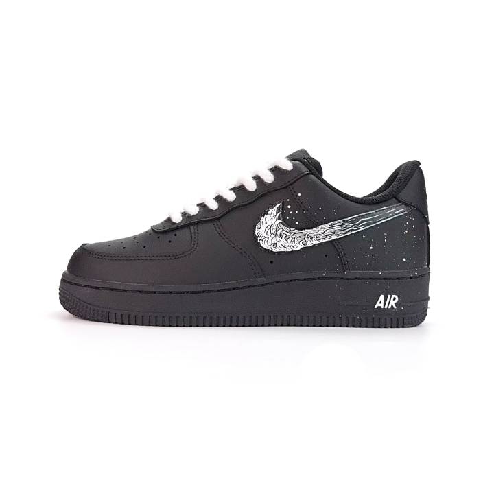 Nike Nike Air Force 1 Hand Drawn, Ink Splatter Abrasion Resistant Low top Skateboard Shoes Unisex Black