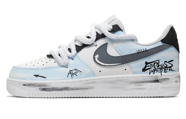 Nike Nike Air Force 1 Bruce Cow Leather Abrasion Resistant Abrasion Resistant Low top Skateboard Shoes Men's White Blue