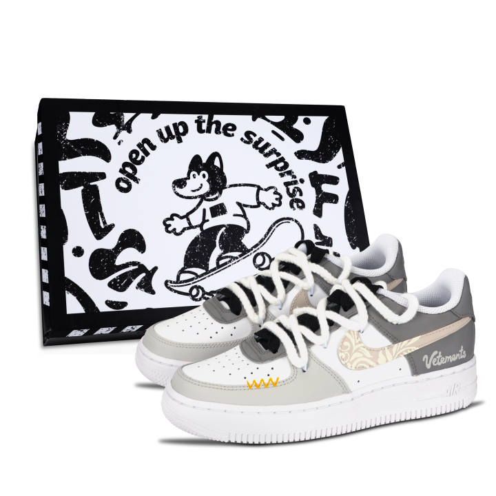 Nike Nike Air Force 1 Air Force 1, Vintage Totem Leather Thermal Abrasion Resistant Low top Skateboard Shoes Unisex Gray