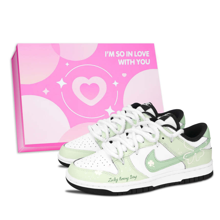 Nike Nike Dunk Black White, Green Road Lucky Abrasion Resistant Abrasion Resistant Low top Skateboard Shoes Unisex Green