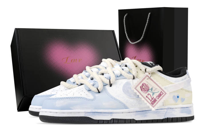 Nike Nike Dunk Maris Sal Breath Heart Box Abrasion Resistant Low top Skateboard Shoes Unisex Blue White