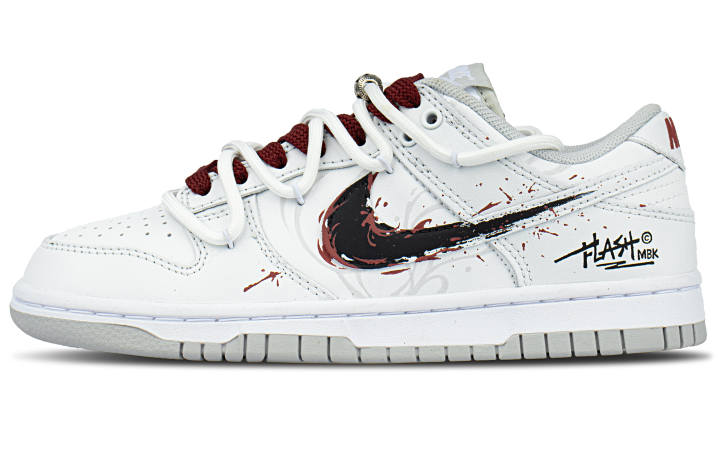 Nike Nike Dunk Flower Demon Leather Slip Resistant Low top Skateboard Shoes Unisex Gray White