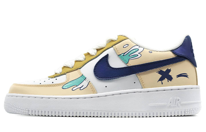 Nike Nike Air Force 1 Slip Resistant Abrasion Resistant Low top Skateboard Shoes Men's Yellow Blue Green