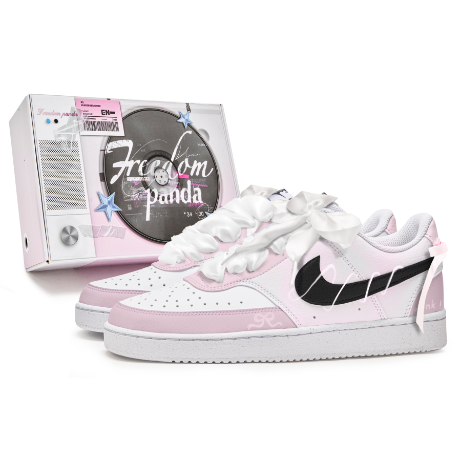 Nike Nike Court Vision 1 Free Panda, Box, Satin Slip Resistant Abrasion Resistant Low top Skateboard Shoes Men's Pink White