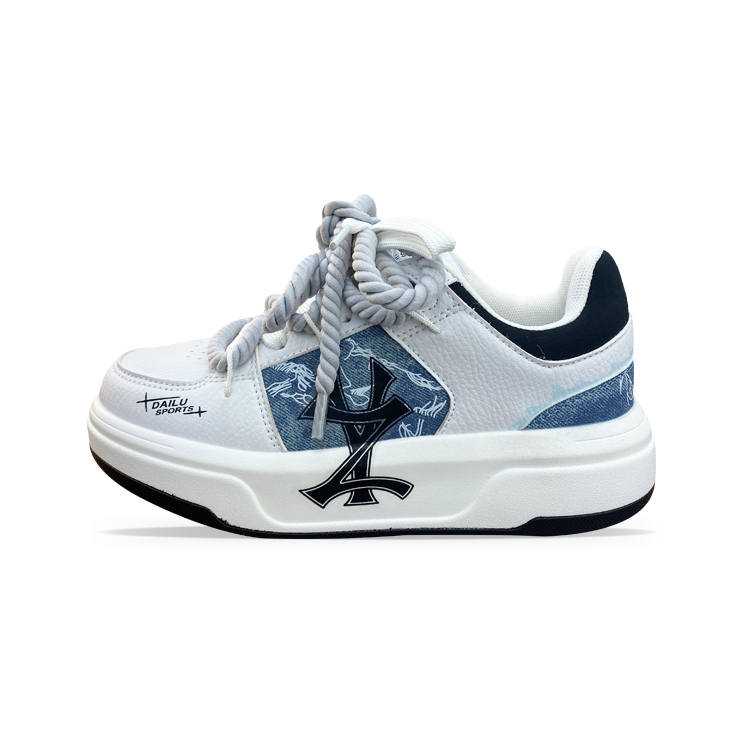 XLAIII Slip Resistant Abrasion Resistant Low top Skateboard Shoes Unisex White Blue