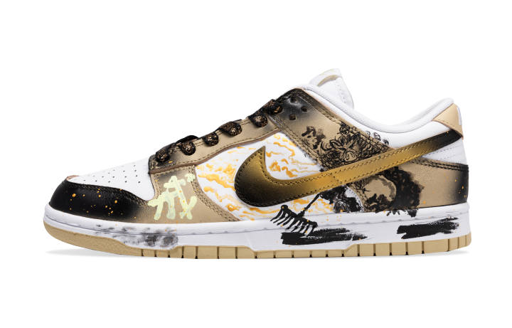 Nike Nike Dunk Slip Resistant Cushioning Abrasion Resistant Low top Skateboard Shoes Men's Black Gold